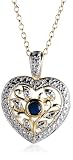 18k Gold Overlay Sterling Silver Sapphire and Diamond-Accent Heart Pendant, 18