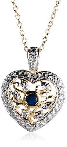 18k Gold Plated Sterling Silver Sapphire and Diamond-Accent Heart Pendant, 18"