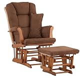 Stork Craft Custom Tuscany Oak Finish Glider and Ottoman with Free lower lumbar pillow, Chocolate Cushions