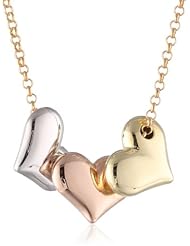 Bonded Sterling Silver and 14k Tri-Color Gold Hearts Pendant Necklace , 17"