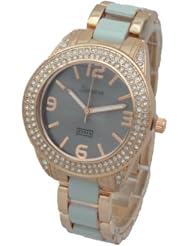 Geneva MN Collection Women Quartz Rose Gold Case N Band Rhinestones on Bezel Glirtz