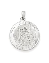 14k White Gold Saint Christopher Medal Pendant.