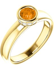 10K Yellow Gold 5.00mm Round Cut Spessartite Garnet and Diamond Ring -- LIFETIME WARRANTY