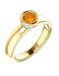 14K Yellow Gold 5.00mm Round Cut Spessartite Garnet and Diamond Ring -- LIFETIME WARRANTY