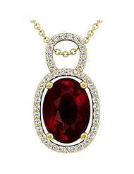 14K Yellow Gold Oval Cut Ruby And Round Diamond Pendant