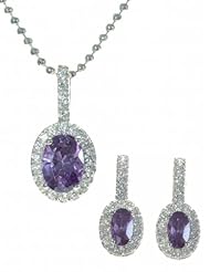 925 Sterling Silver Women Earrings + Pendant with Cubic Zirconia/CZ - 46cm*17mm*8mm