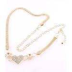 Elegant Summer Beach Heart Gold Tone Metal Belly Chain with Crystal Rhinestone, 30"l+20"ext