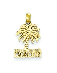 14K Yellow Gold Cancun Palm Tree Charm Beach Pendant
