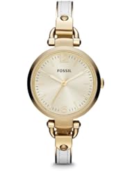 Fossil Georgia Three Hand Stainless Steel And Leather Watch White With Gold-Tone Es3260