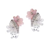 Pink White Mother-Of-Pearl Flower C.Z. Clip With Post Earrings (Holiday Special)