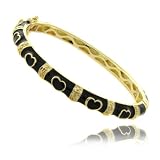 14k Gold Overlay Black Enamel Heart Design Children's Bangle