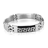 Men's Black Rubber Greek Key Stainless Steel Bracelet - 8