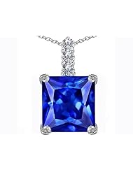 Original Star K (tm) Large 12mm Square Cut Simulated Tanzanite Pendant in 925 Sterling Silver
