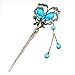 Qiyun women's elegant looking antique brass metal decorative hair stick pin with tassel for long hair - turquoise blue