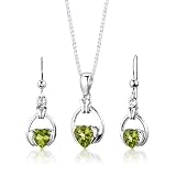 Sterling Silver 1.75 carats total weight Heart Shape Peridot Pendant Earrings and 18 inch Necklace Set
