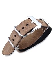 MiLTAT 22mm Nubuck Leather Grezzo Zulu watch strap Brown Thick armband - Beige Hand Stitch
