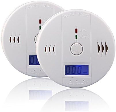 AJIBI 2 Pack High Sensitive Digital LCD Backlight Carbon Monoxide Alarm Detector Tester CO Gas Sensor Alarm For Home Security Safety White