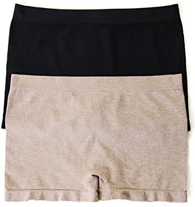 Delta Burke 2 Pack Plus Size Seamless Boy Shorts (1X, Tan Heather/Black)