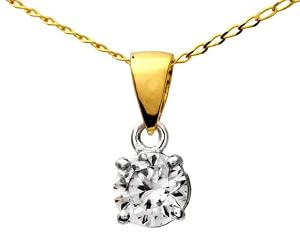 Certified Stylish 18 ct Gold Ladies Solitaire Diamond Pendant + Chain Brilliant Cut 1.00 Carat KLM-I2 - 6mm*6mm Chain 45 CM
