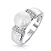 Bling Jewelry Art Deco Style Simulated Pearl Pave CZ Ring Rhodium Plated
