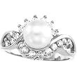 14K White Gold Akoya Cultured Pearl and Diamond Ring - 7.00mm