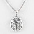Double Sided Scarab Beetle Pendant with Hieroglyphics in Sterling Silver on 16" Sterling Silver & Rhodium Box Chain, #8697