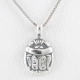 Scarab Beetle Pendant in Sterling Silver on 16 Sterling Silver & Rhodium Box Chain, #8697
