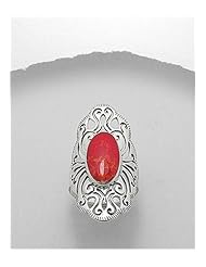 Red Resin Reconstructed stones Ring In 92.5 Sterling Silver