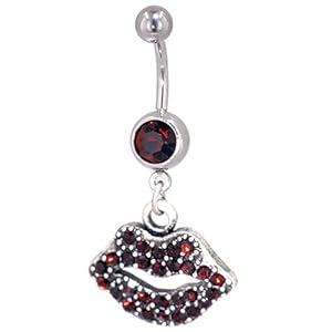 Pugster Mothers Day Gifts Christmas Gifts Red Crystal Lips January Belly Navel Ring Body Jewelry