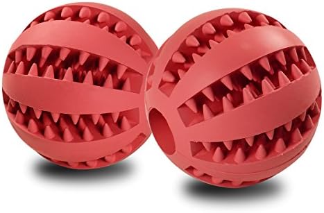 Toy Ball for Dogs [Dental Treat][Bite Resistant] Jakpopin Indestructible Non-Toxic Strong Tooth Cleaning Dog Toy Balls for Pet Training/Playing/Chewing,Soft Rubber,Bouncy,2.5 inch Set of 2 balls,Red