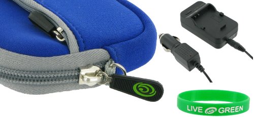 2n1 - Neoprene Dark Blue Sleeve Case and NP-45 AC/DC Charger for Fujifilm FinePix Z33WP Digital Camera Black