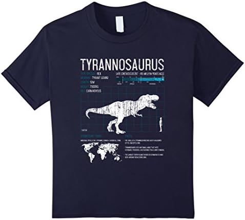 Kids T-Rex Dinosaur Facts T Shirt - Tyrannosaurus Science 6 Navy