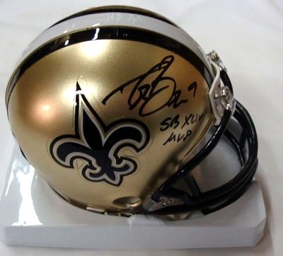 Drew Brees Autographed/Hand Signed New Orleans Saints Mini Helmet SB XLV MVP PSA/DNA
