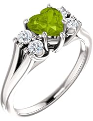 Platinum 6.00x6.00mm Heart Cut Peridot and Diamond Ring -- LIFETIME WARRANTY