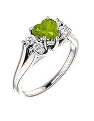 14K White Gold 6.00x6.00mm Heart Cut Peridot and Diamond Ring -- LIFETIME WARRANTY