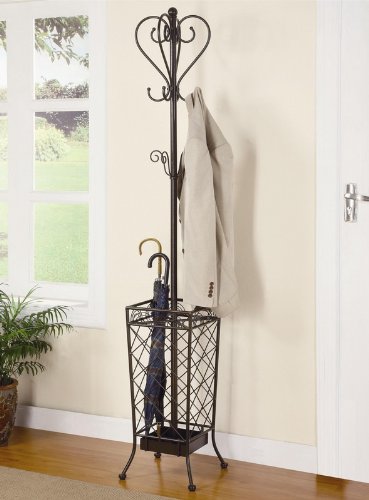 Metal Coat Rack with Umbrella Stand in Matte Brown