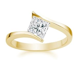 1/4 Carat F/VS1 Princess Certified Diamond Solitaire Engagement Ring in 18k Yellow Gold