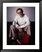 Filmmaker Woody Allen Sitting on Sofa with His Clarinet and an Open Clarinet Case at His Feet Framed Art Poster Print by Ted Thai, 27x33