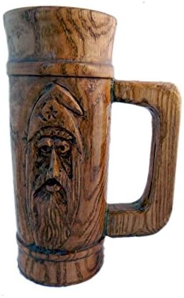 Lathe turned Wood Tankard with Hand Carved Wizard Wood Spirit Ash