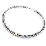 Sterling Silver + 18K 2Row Necklace X-Accent Necklace 16