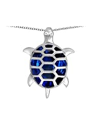 Original Star K (tm) Good Luck Turtle Pendant with Oval Simulated Sapphire in 925 Sterling Silver