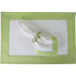 Fresh Summery Green White Hemstitched Placemats and Napkins