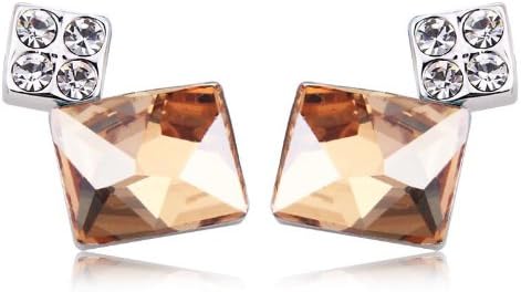 INTOP White Gold Plated Square ouxi Swarovski Element Crystal Stud Earrings Jewelry Gift - Champagne