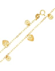14K Yellow Gold Fancy Designer Heart Dangling Link Chain Bracelet with Spring Ring Clasp - 7" + 1" Extension