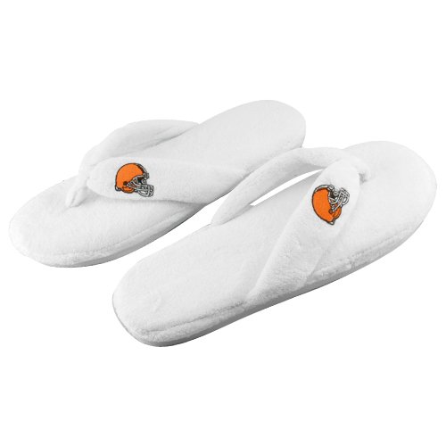 Cleveland Browns Ladies White Plush Thong Slippers (9/10)