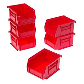 Akro-Mils 8212 Six Pack of 30210 Plastic Storage Stacking AkroBins for Craft and Hardware, Red