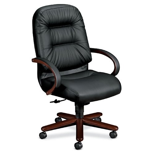 HON 2191NSR11 2190 Pillow-Soft Wood Series Executive High-Back Chair, Mahogany/Black Leather On Sale