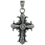 Surgical Steel Gothic Cross Pendant 1 1/2 in. (38mm) tall, comes w/ 30 in. Bead Chain