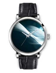 SPRAWL Aanalog Fashion Series Silver Ladies Watches of Genuine Black Leather Strap,Unique Wrist Watch for Women Girls Designed with White wave on dark background
