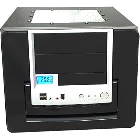 EV Shiny Piano Black 500watt MATX Cube Case with Acrylic Side/Top Windows,Blue 12cm Fan